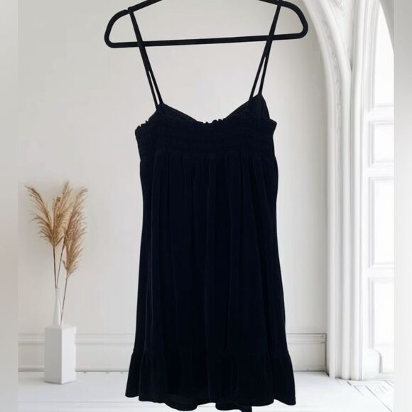 JUICY COUTURE Dress Terry Y2K 90s Babydoll Ruffle Hem Keyhole Mini Black Size L - Picture 4 of 9